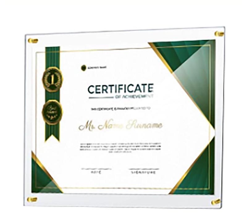 Wholesale custom acrylic floating certificate frame