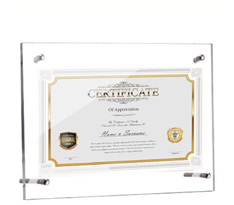 Wholesale custom acrylic wall hanging certificate frame